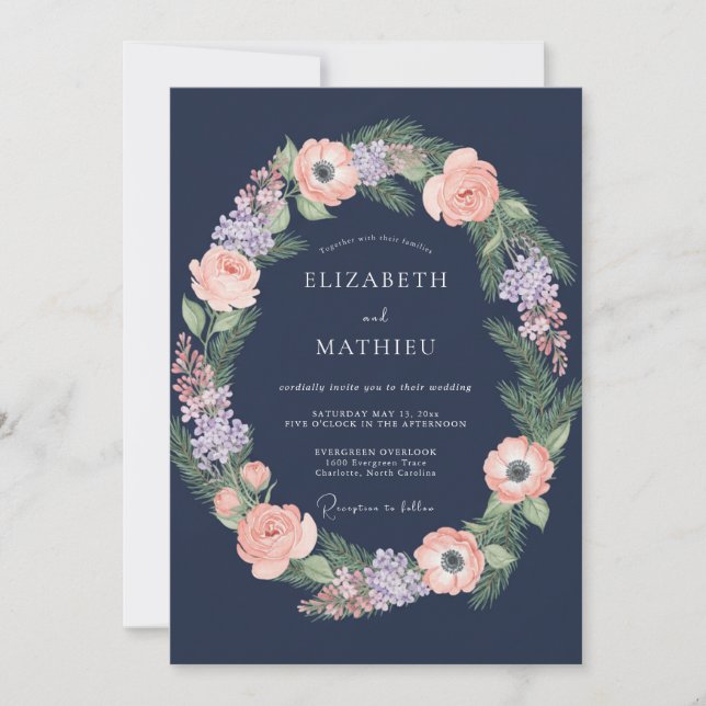 Convite Casamento Meia-Noite Âmbar Ranunculus Cinza Eucali (Frente)