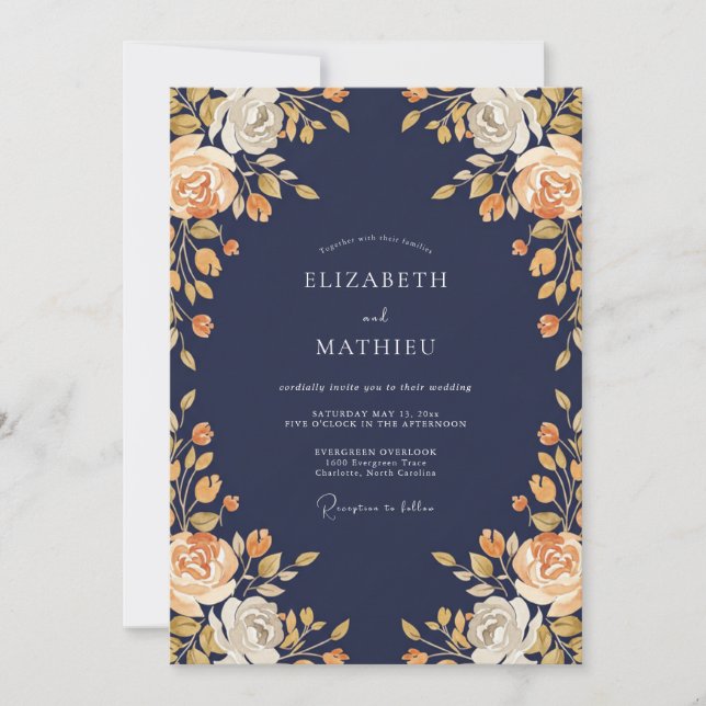 Convite Casamento Meia-Noite Âmbar Ranunculus Salvia (Frente)