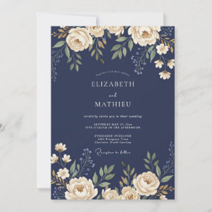 Convite Casamento Meia-Noite Champanhe Folhagem Salvia