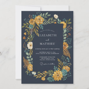 Convite Casamento Meio da Noite Ocre Ranunculus Cinza Euca