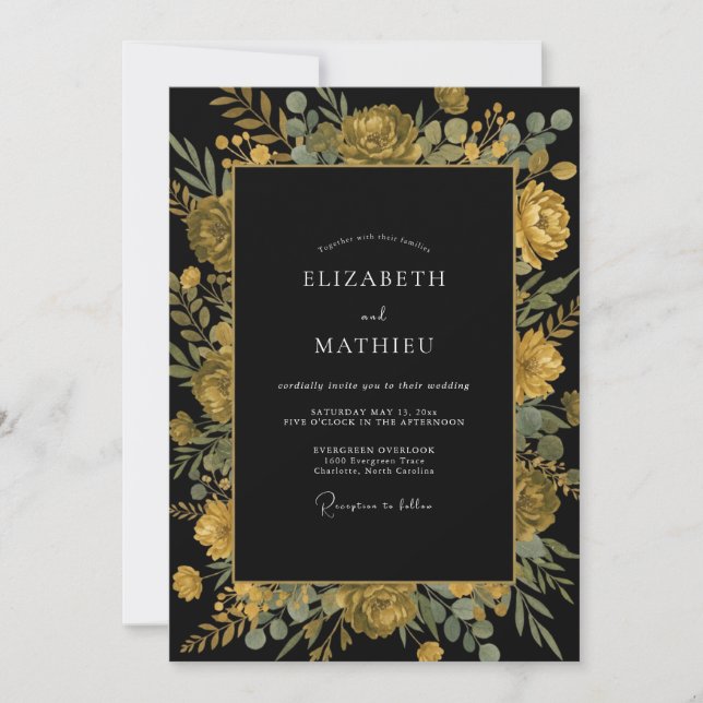 Convite Casamento Meio da Noite Ocre Ranunculus Eucalipto (Frente)