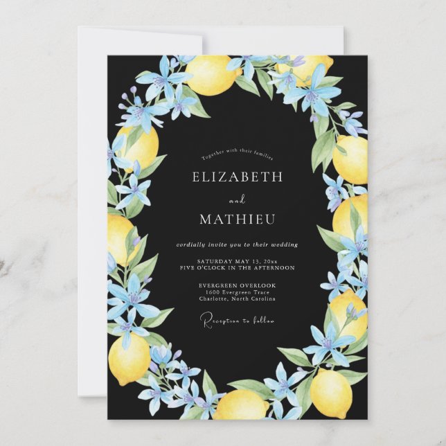 Convite Casamento Meio-Lemão Azul Eucalipto (Frente)