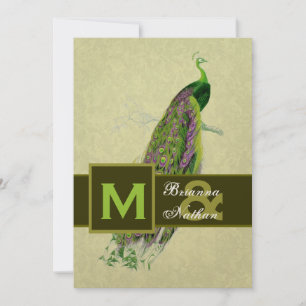 Convite Casamento Metálico de Pavão Verde Elegante