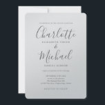 Convite Casamento Metálico de Prata Romântica de Luxo<br><div class="desc">Apresentando nomes de estilo de assinatura,  este elegante convite de casamento pode ser personalizado com suas informações em cinzas em um cartão metálico prateado. Projetado por Thisnotme©</div>