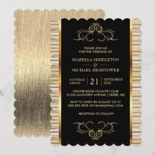Convite Casamento metálico Dourado e negro elegante