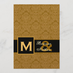 Convite Casamento Metálico DOURADO Elegante Damask Premiu