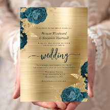 Casamento Metalizado Dourado Floral Azul Turquesa