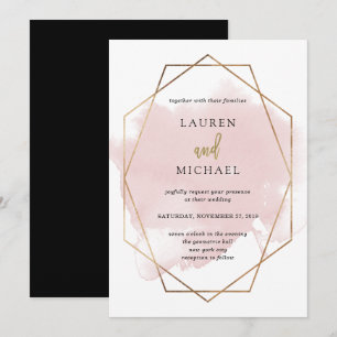 Convite Casamento Metropolitano Faux Dourado e Blush