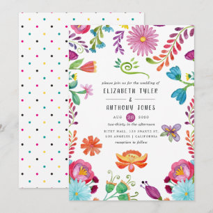Convite Casamento Mexicano Fiesta Floral Aquarela Colorida
