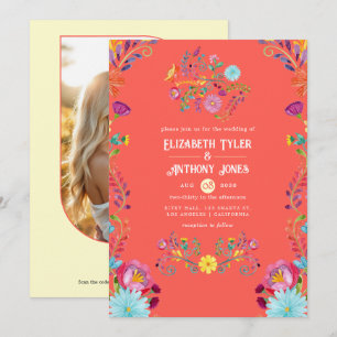 Convite Casamento Mexicano Fiesta Floral Laranja/Cream ao