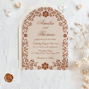 Convite Casamento Mexicano Floral de Terracota Rústica