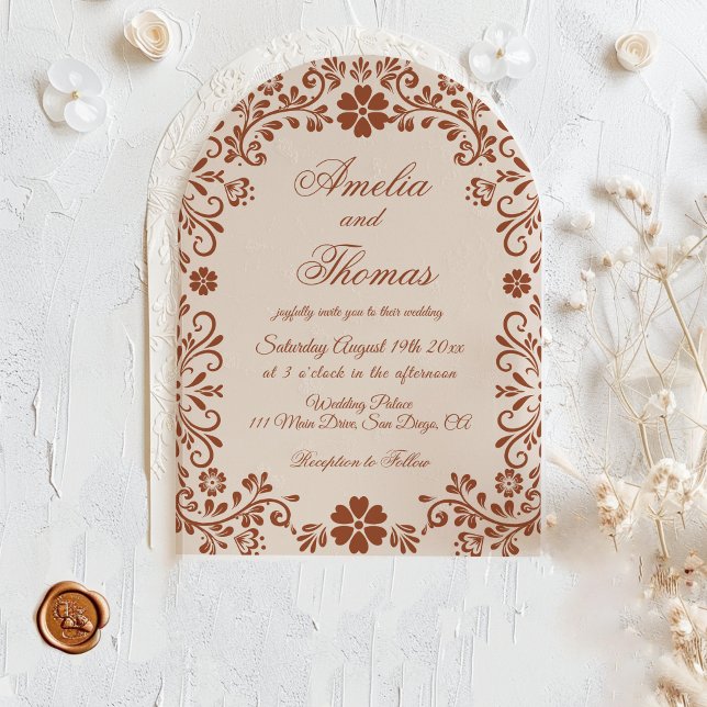 Convite Casamento Mexicano Floral de Terracota Rústica (Criador carregado)