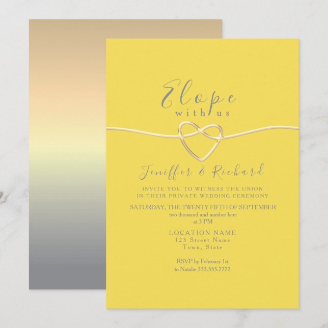 Convite Casamento Micro Amarelo e Cinza (Frente/Verso)