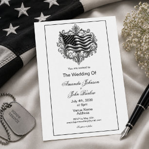 Convite Casamento Militar com Bandeira Americana Minimalis