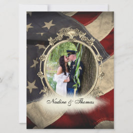 Convite Casamento Militar de Bandeira Americana com Fotogr