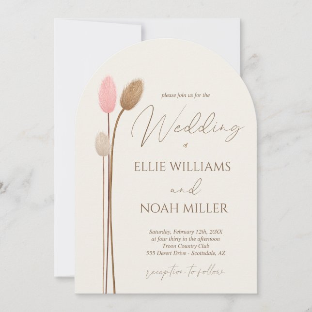 Convite Casamento Minimal Boho com Grama de Pampas (Frente)