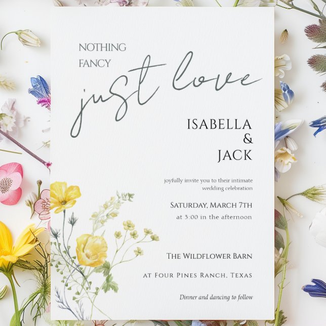 Convite Casamento Minimal Floral Sem Frescuras Apenas Amor (Minimal Floral Nothing Fancy Just Love Wedding Invitation)