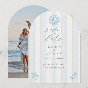 Convite Casamento Minimalista à Beira-Mar com Concha Save