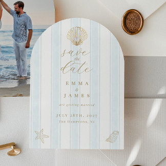 Convite Casamento Minimalista à Beira-Mar com Concha Save