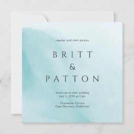 Convite Casamento Minimalista Abstrato em Verde Azul Moder