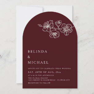 Convite Casamento Minimalista Arte Linha Branca Borgonha
