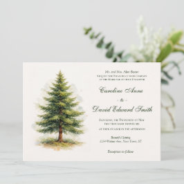 Convite Casamento Minimalista Árvore de Pinheiro Aquarela