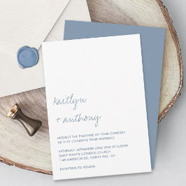 Convite Casamento Minimalista Azul Dusty de Script Moderno