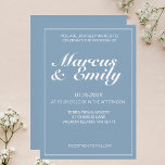 Convite Casamento Minimalista Azul e Branco Moderno bonito<br><div class="desc">convites de casamento casuais bonito,  modernos,  minimalistas e modernos design apresenta uma paleta colorida de fundo azul de lago glaciar de 2022 com blocos de texto personalizáveis brancos em fontes modernas</div>
