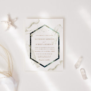 Convite Casamento Minimalista Azul e Dourado