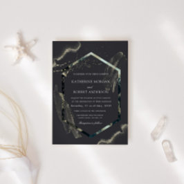 Convite Casamento Minimalista Azul e Dourado