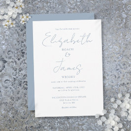 Convite Casamento Minimalista Azul Empoeirado com Letra El