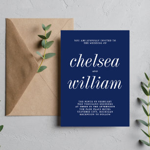 Convite Casamento Minimalista Azul Escuro 2
