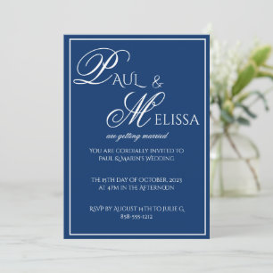 Convite Casamento Minimalista Azul Marinho e Branco