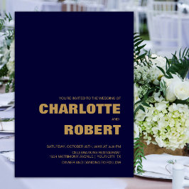 Convite Casamento Minimalista Azul Marinho e Dourado