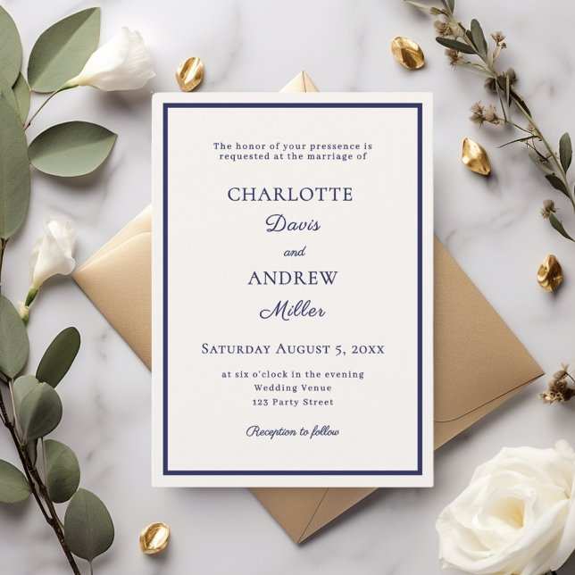 Convite Casamento minimalista azul naval marfim (Criador carregado)