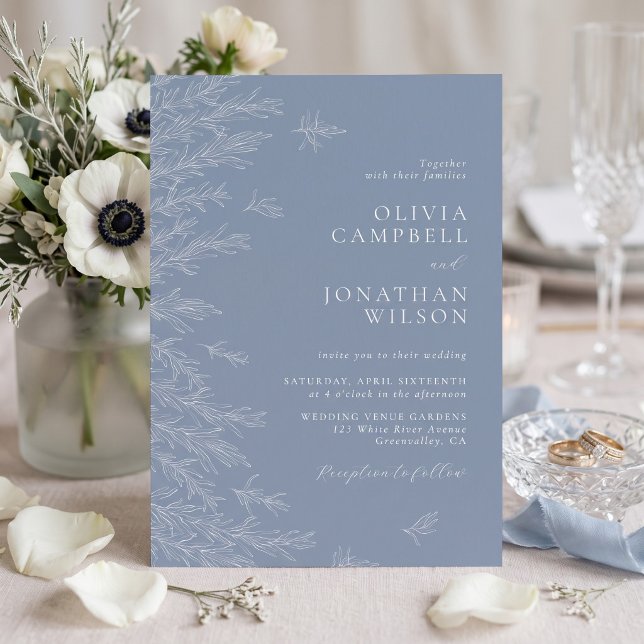 Convite Casamento Minimalista Azul Poeira Moderno (Criador carregado)