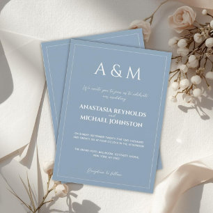 Convite Casamento minimalista azul poeirento moderno