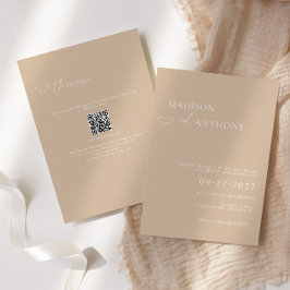 Convite Casamento Minimalista Bege Código QR RSVP Tudo Em 