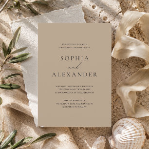 Convite Casamento Minimalista Bege Moderno Elegante