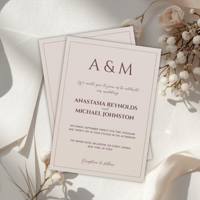 Convite Casamento minimalista bege simples moderno (Criador carregado)