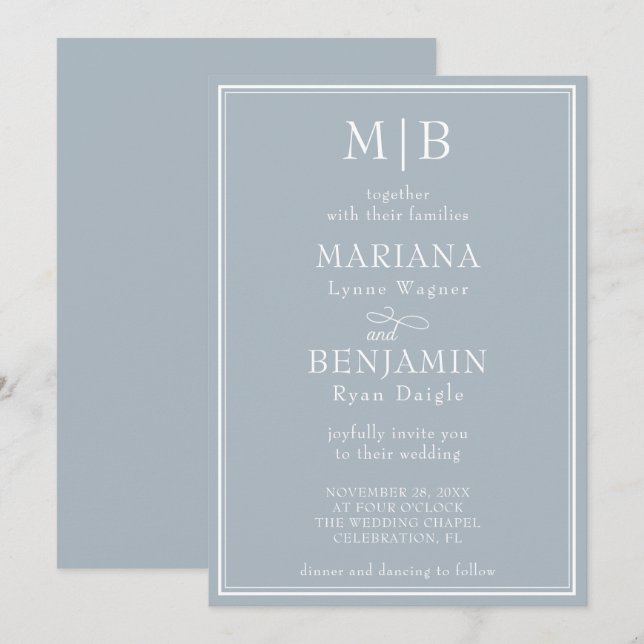 Convite Casamento Minimalista Boho Cinza Claro Moderno com (Frente/Verso)
