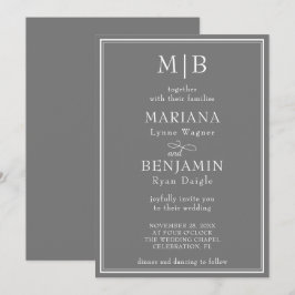 Convite Casamento Minimalista Boho Cinza Moderno