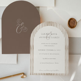 Convite Casamento Minimalista Boho Marrom Cacau Listras Ma