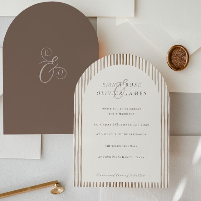 Convite Casamento Minimalista Boho Marrom Cacau Listras Ma (Criador carregado)