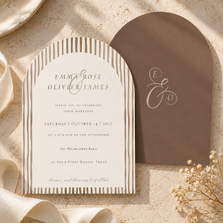 Convite Casamento Minimalista Boho Marrom Cacau Listras Ma