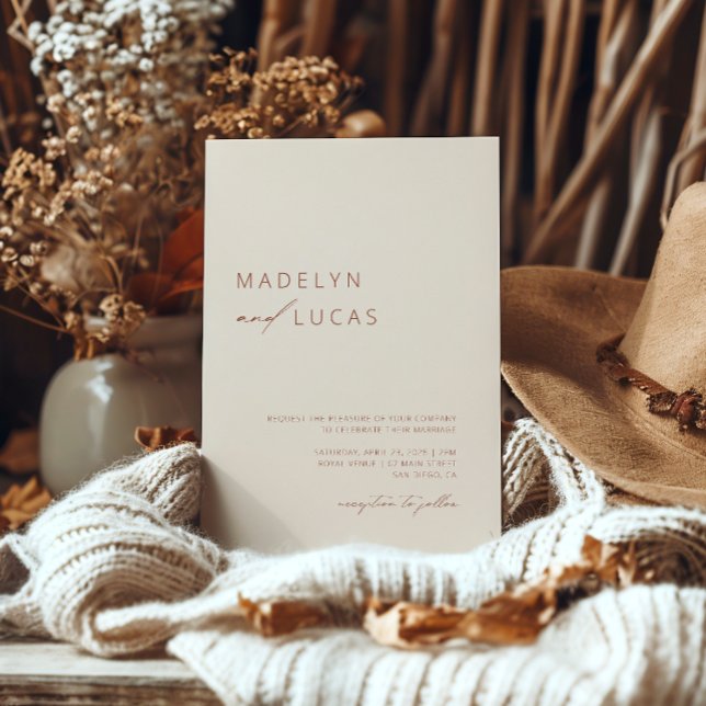 Convite Casamento Minimalista Boho Terracota Código QR (Criador carregado)