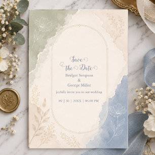 Convite Casamento minimalista botânico em azul salgueiro