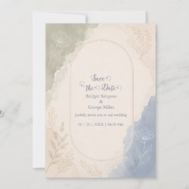 Convite Casamento minimalista botânico em azul salgueiro