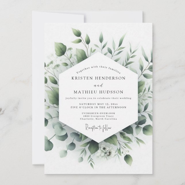 Convite Casamento Minimalista Botânico Salvia (Frente)