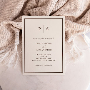 Convite Casamento Minimalista Branco Cremoso e Marrom Chic